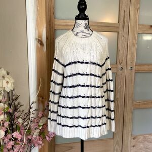 J. Jill Womens Ribbed Knit Stripe Sweater M Relaxed Fit Cozy Winter Every Day